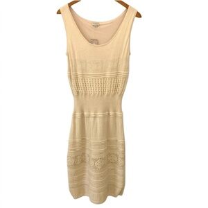 NWT Cremieux Emma Dress Beige Crochet Knit Sz M